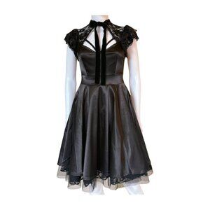 Killstar Gothic Lace Faux Leather Dress XS Velvet Ribbon Tie Witchcore Wednesday